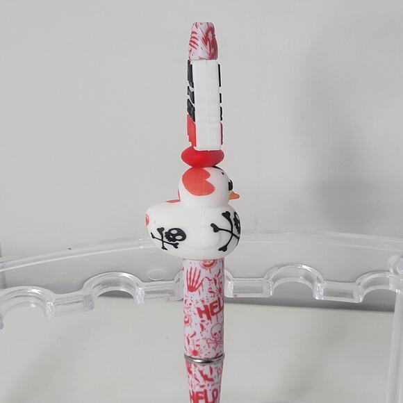 Silicone Horror Focal Beaded Pen Handmade Duck Skulls Negan Walking Dead Quote - Picture 3 of 6
